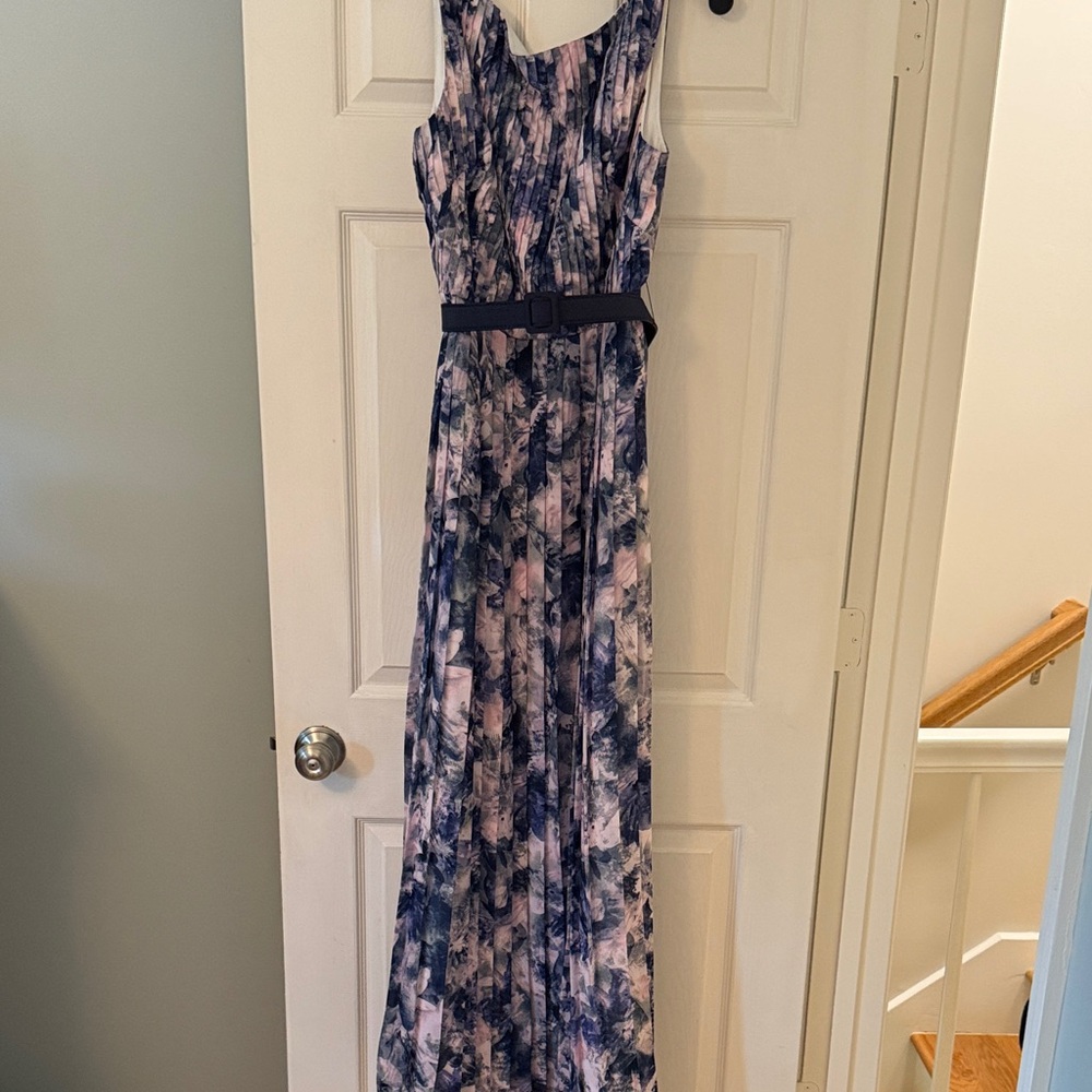 Kay Unger Blue and Pink Patterned Maxi Dress